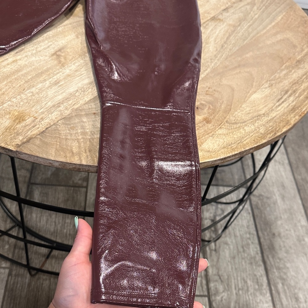 SPANX Shiny Burgundy Faux Leather Leggings - Picture 8 of 17